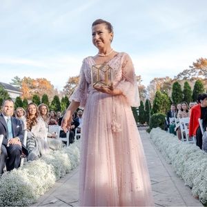 Queenia Handmade Dress Light Pink / Nude Pearls Sheer Wedding Dress